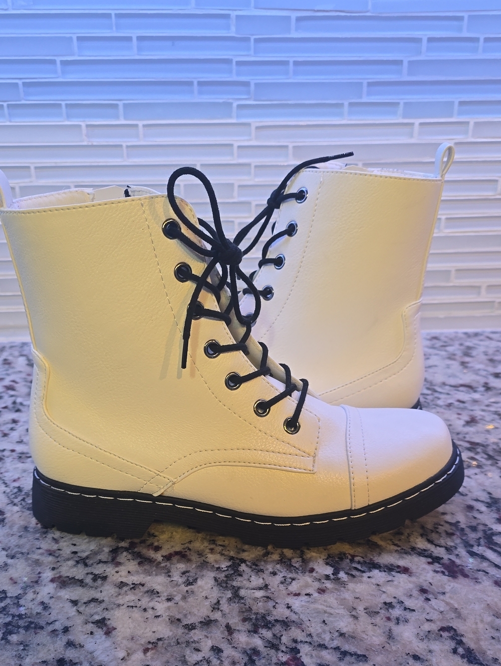 Arizona Jean Company White Combat Boots with Black Laces